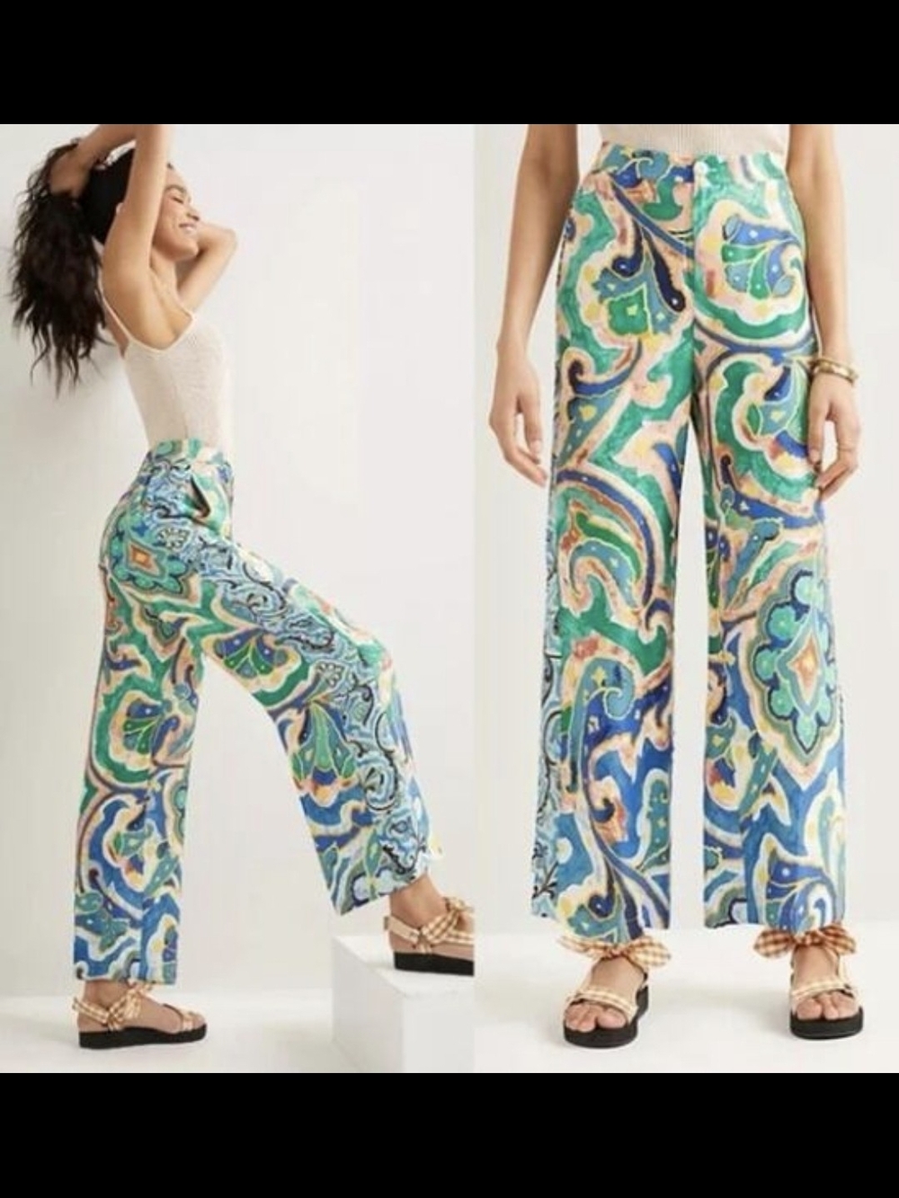 🦩 Maeve Rhiannon Satin Cropped Flare Pants